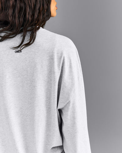 Oversized Cotton Long Sleeve Top | Light Gray Marl