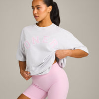 Oversized Oner Girlfriend Washed T-Shirt | Light Gray Marl/Chalk Pink