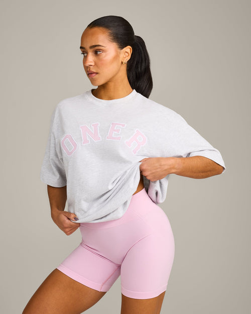 Oversized Oner Girlfriend Washed T-Shirt | Light Gray Marl/Chalk Pink