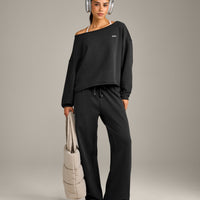 Raw Cut Lounge Off-The-Shoulder Sweatshirt | Washed Black