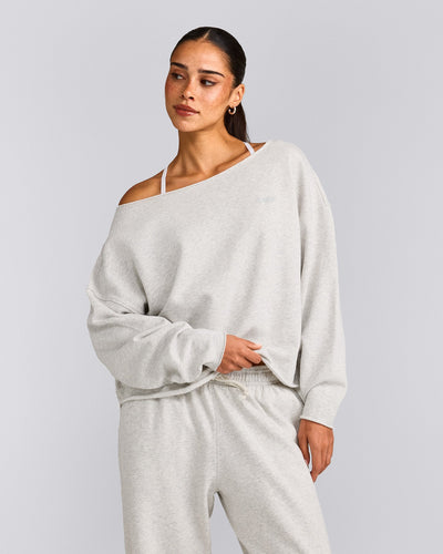 Cotton Vintage Lounge Off-The-Shoulder Sweatshirt | Light Gray Marl