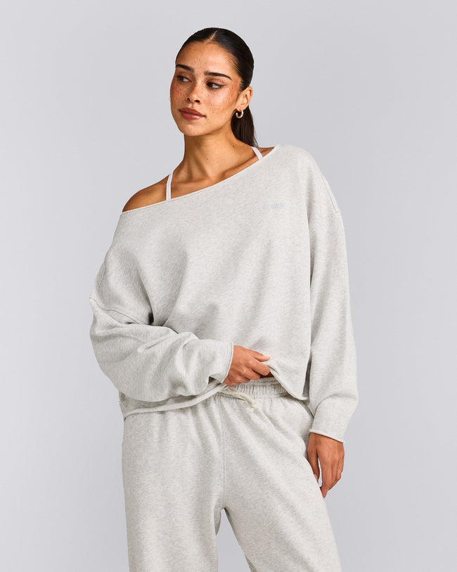 Cotton Vintage Lounge Off-The-Shoulder Sweatshirt | Light Gray Marl