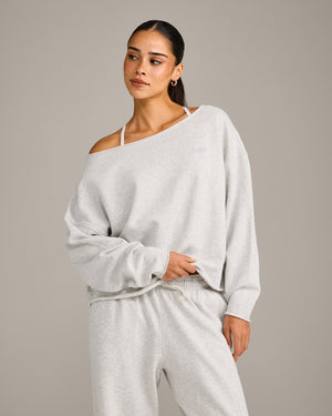 Raw Cut Lounge Off-The-Shoulder Sweatshirt Light Gray Marl | Oner