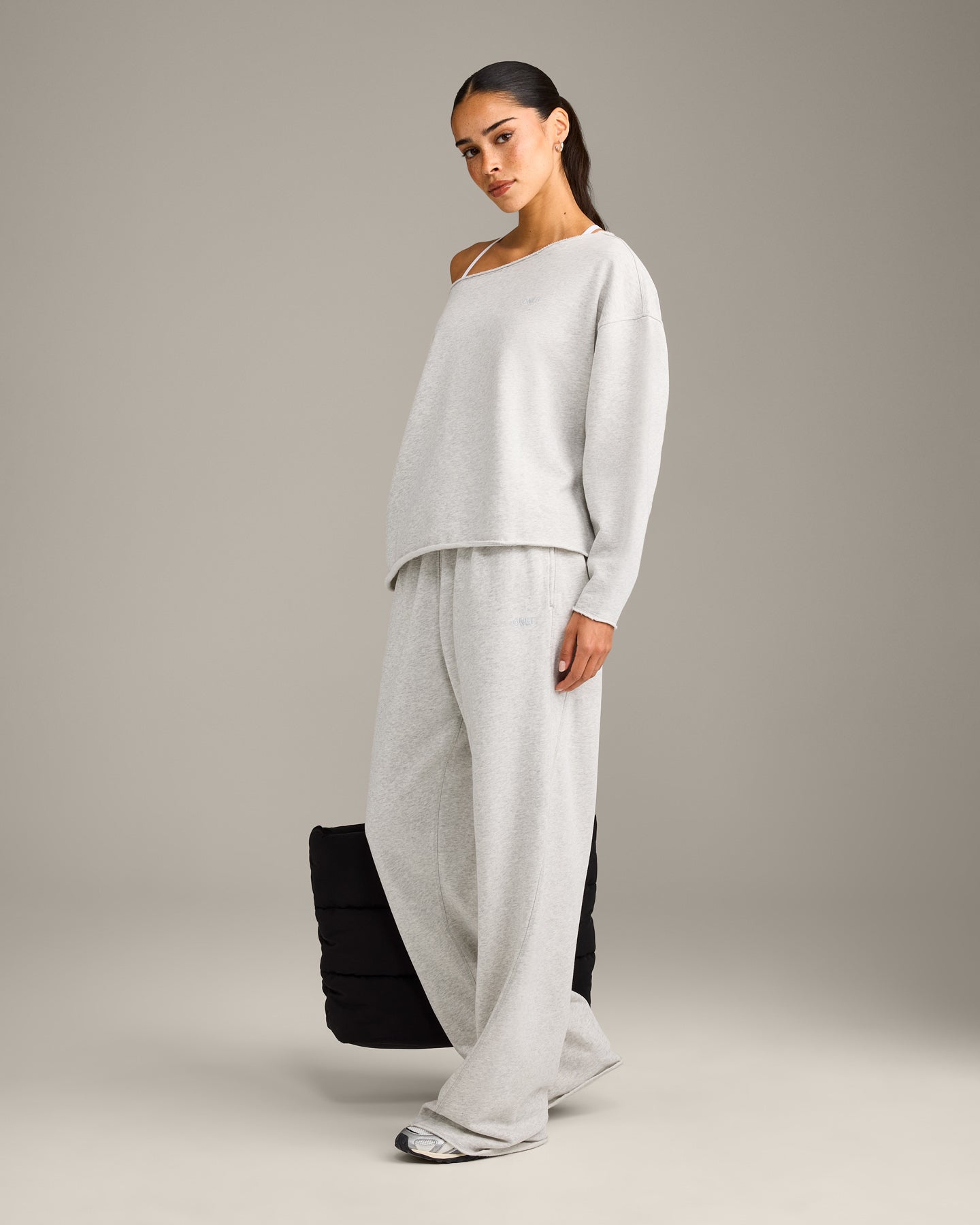 Raw Cut Lounge Off-The-Shoulder Sweatshirt | Light Gray Marl
