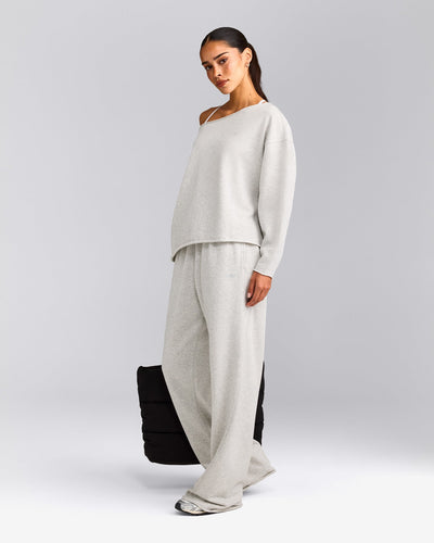 Cotton Vintage Lounge Off-The-Shoulder Sweatshirt | Light Gray Marl