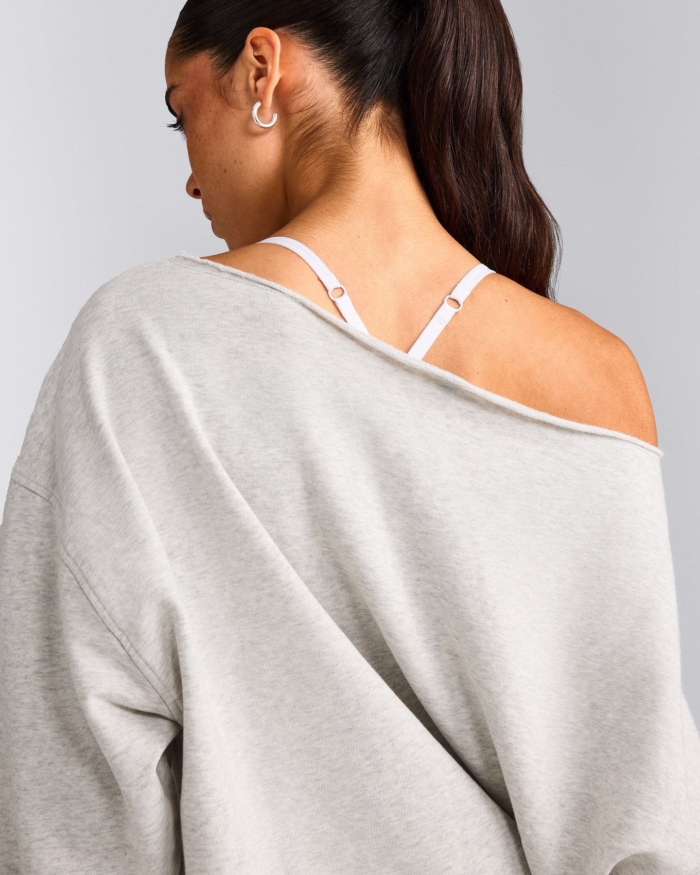 Cotton Vintage Lounge Off-The-Shoulder Sweatshirt | Light Gray Marl