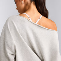 Cotton Vintage Lounge Off-The-Shoulder Sweatshirt | Light Gray Marl