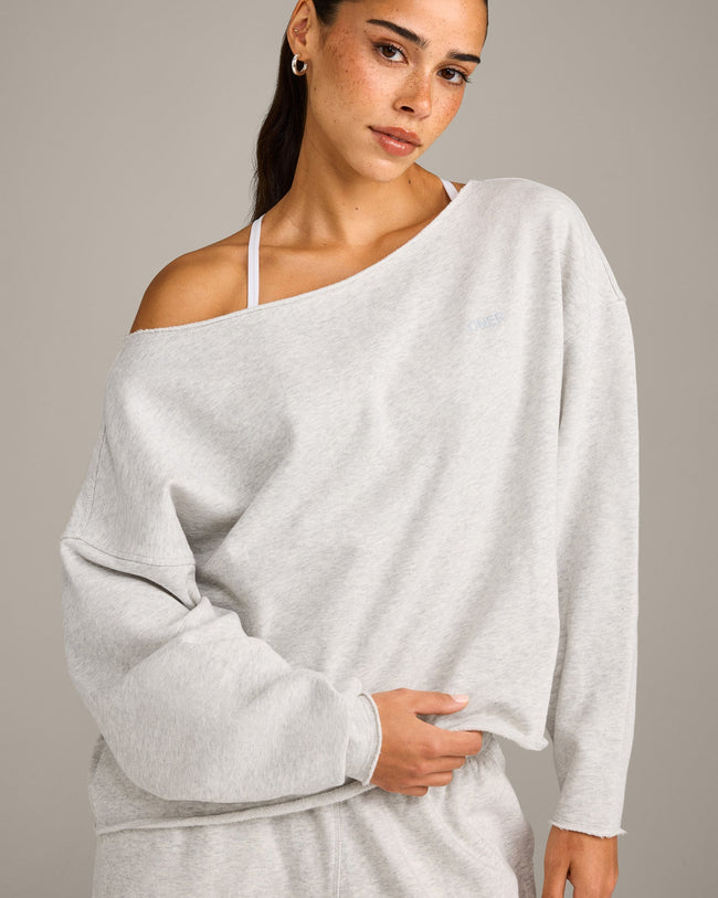 Raw Cut Lounge Off-The-Shoulder Sweatshirt | Light Gray Marl