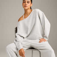 Raw Cut Lounge Off-The-Shoulder Sweatshirt | Light Gray Marl