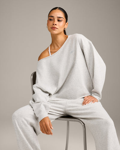 Raw Cut Lounge Off-The-Shoulder Sweatshirt | Light Gray Marl