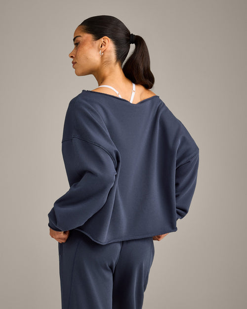 Raw Cut Lounge Off-The-Shoulder Sweatshirt | Washed True Blue