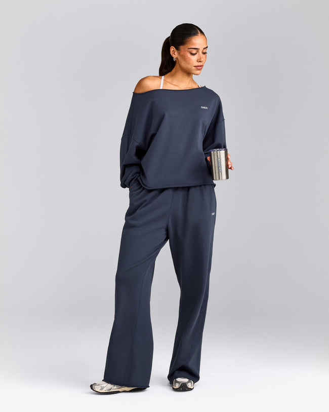 Cotton Vintage Lounge Off-The-Shoulder Sweatshirt | Washed True Blue