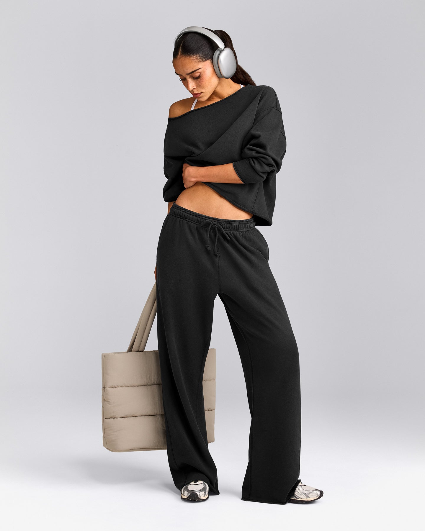 Cotton Vintage Lounge Wide Leg Sweatpants | Washed Black