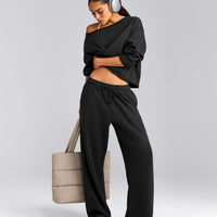 Cotton Vintage Lounge Wide Leg Sweatpants | Washed Black