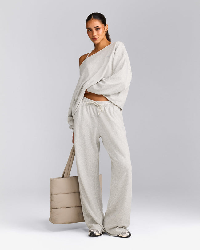 Cotton Vintage Lounge Wide Leg Sweatpants | Light Gray Marl