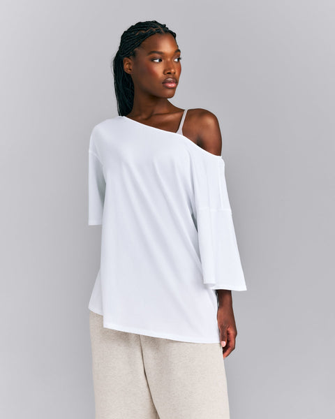 Slouchy One Shoulder T-Shirt White | Oner Active US