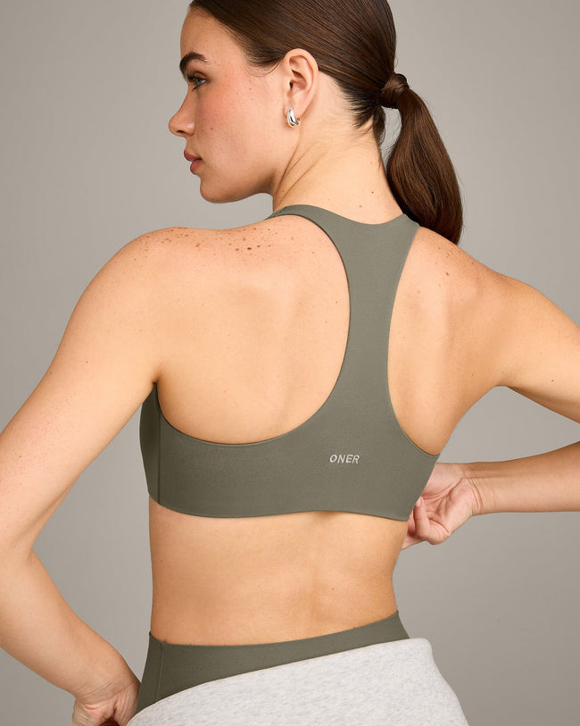 SoftMotion™ Bralette with Gray Logo | Alpine Green