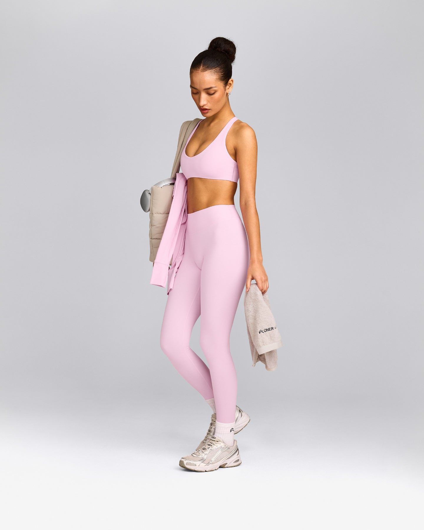 SoftMotion™ Bralette with Gray Logo | Chalk Pink