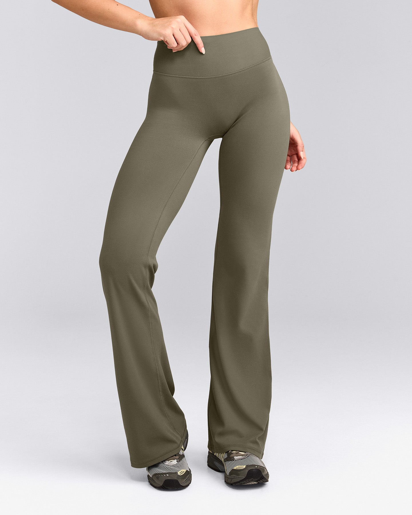 SoftMotion™ Flared Pants with Gray Logo | Alpine Green