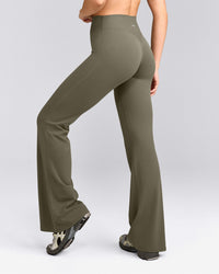 SoftMotion™ Flared Pants with Gray Logo | Alpine Green