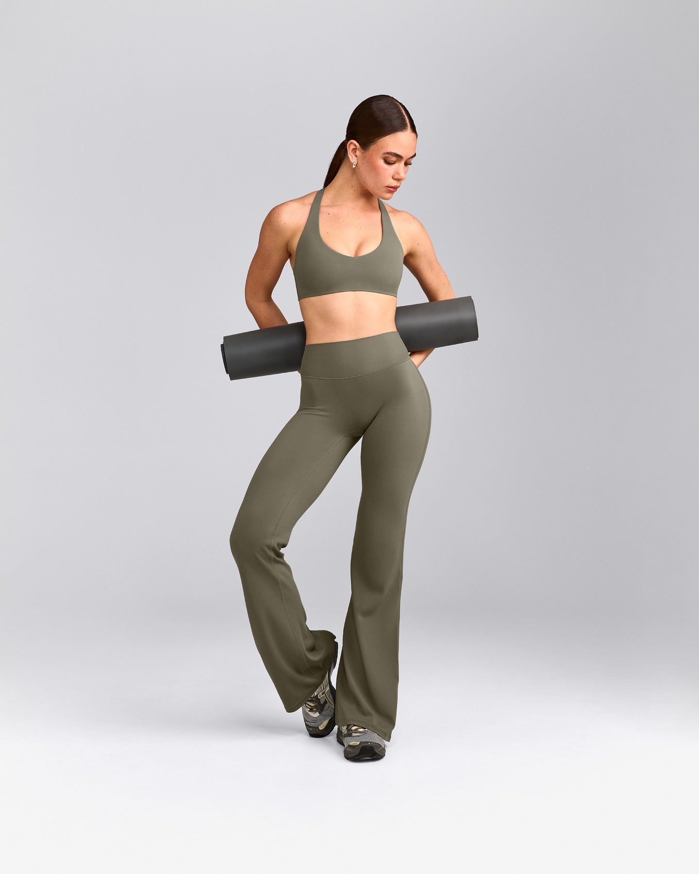 SoftMotion™ Flared Pants with Gray Logo | Alpine Green