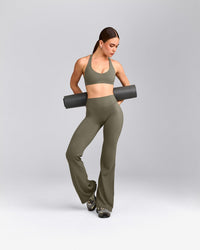 SoftMotion™ Flared Pants with Gray Logo | Alpine Green