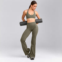 SoftMotion™ Flared Pants with Gray Logo | Alpine Green