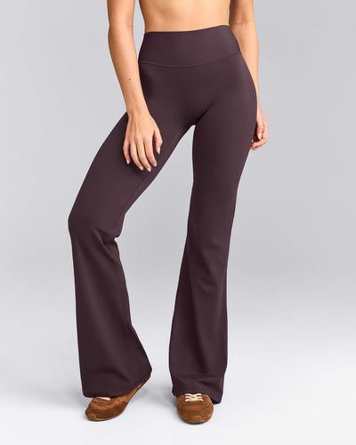 SoftMotion™ Flared Pants with Gray Logo | Dark Umber Brown