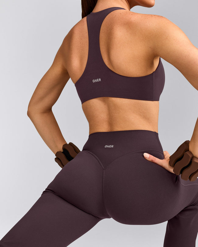 SoftMotion™ Flared Pants with Gray Logo | Dark Umber Brown