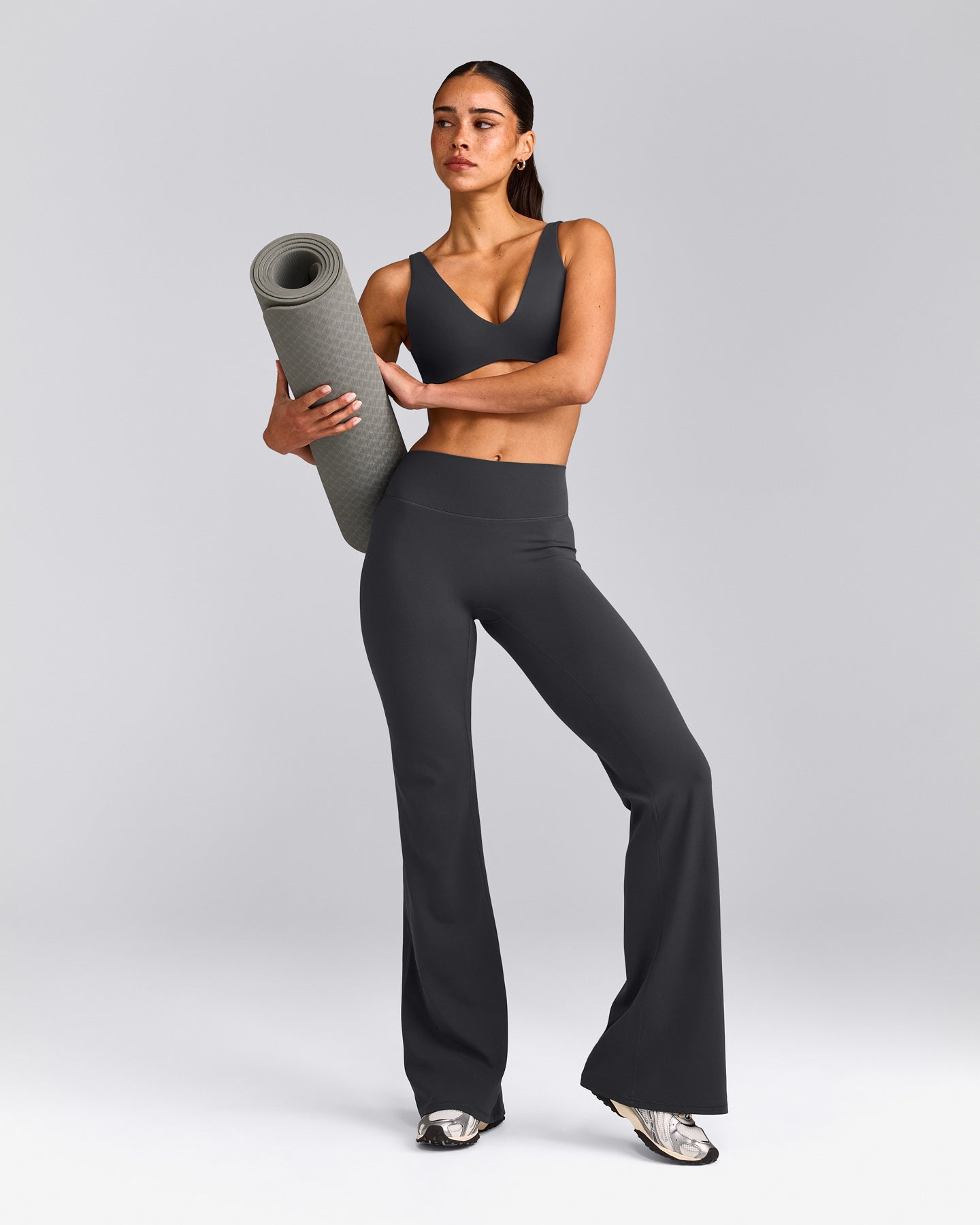 SoftMotion™ Flared Pants with Gray Logo | Coal