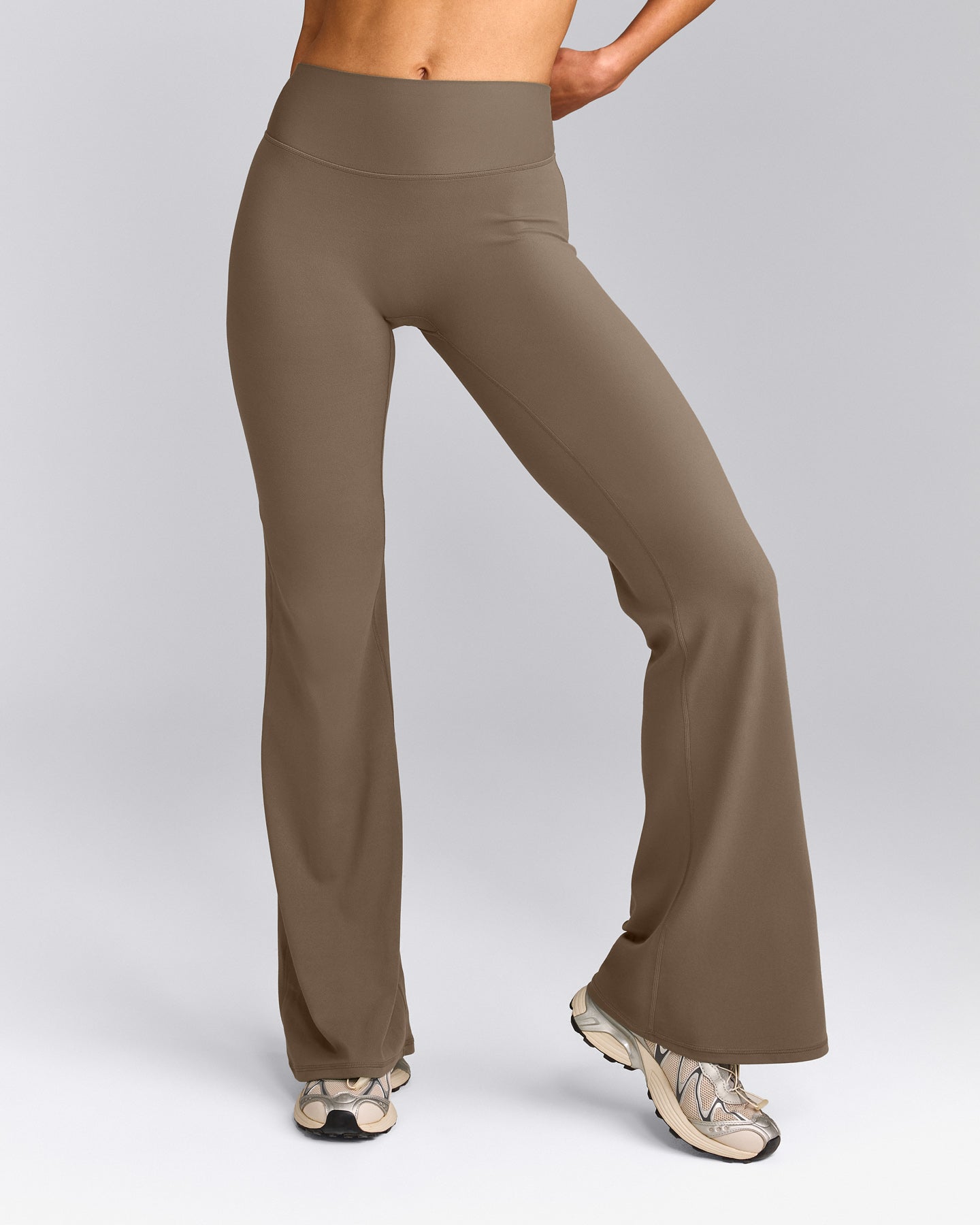 SoftMotion™ Flared Pants with Gray Logo | Moss Brown