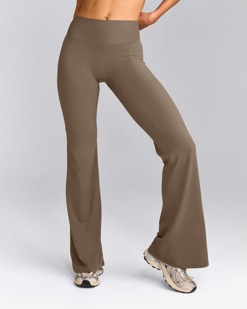 SoftMotion™ Flared Pants with Gray Logo | Moss Brown