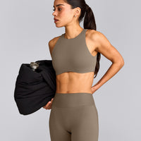 SoftMotion™ Flared Pants with Gray Logo | Moss Brown