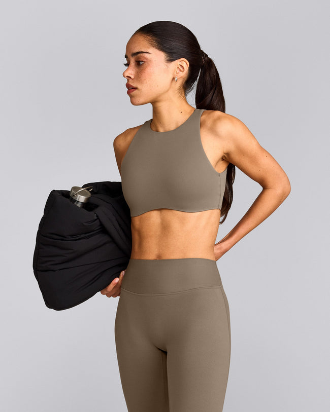 SoftMotion™ Flared Pants with Gray Logo | Moss Brown