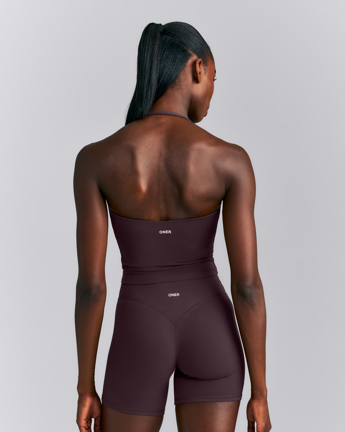 SoftMotion™ Strappy Halter Neck Mid Tank Top with Built in Bra Shelf New Branding | Dark Umber Brown