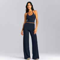SoftMotion™ Strappy Halter Neck Mid Tank Top with Built in Bra Shelf New Branding | True Blue