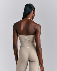 SoftMotion™ Strappy Halter Neck Mid Tank Top with Built in Bra Shelf New Branding | Warm Sand