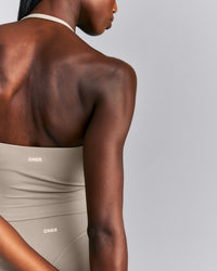 SoftMotion™ Strappy Halter Neck Mid Tank Top with Built in Bra Shelf New Branding | Warm Sand