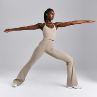 SoftMotion™ Strappy Halter Neck Mid Tank Top with Built in Bra Shelf New Branding | Warm Sand