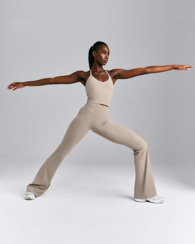 SoftMotion™ Strappy Halter Neck Mid Tank Top with Built in Bra Shelf New Branding | Warm Sand