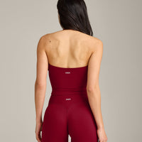 SoftMotion™ Strappy Halter Neck Mid Tank Top with Built in Shelf with Gray Logo | Ruby Red