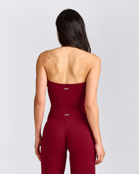 SoftMotion™ Strappy Halter Neck Mid Tank Top with Built in Bra Shelf with Gray Logo | Ruby Red