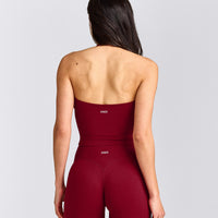 SoftMotion™ Strappy Halter Neck Mid Tank Top with Built in Bra Shelf with Gray Logo | Ruby Red