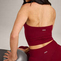 SoftMotion™ Strappy Halter Neck Mid Tank Top with Built in Shelf with Gray Logo | Ruby Red