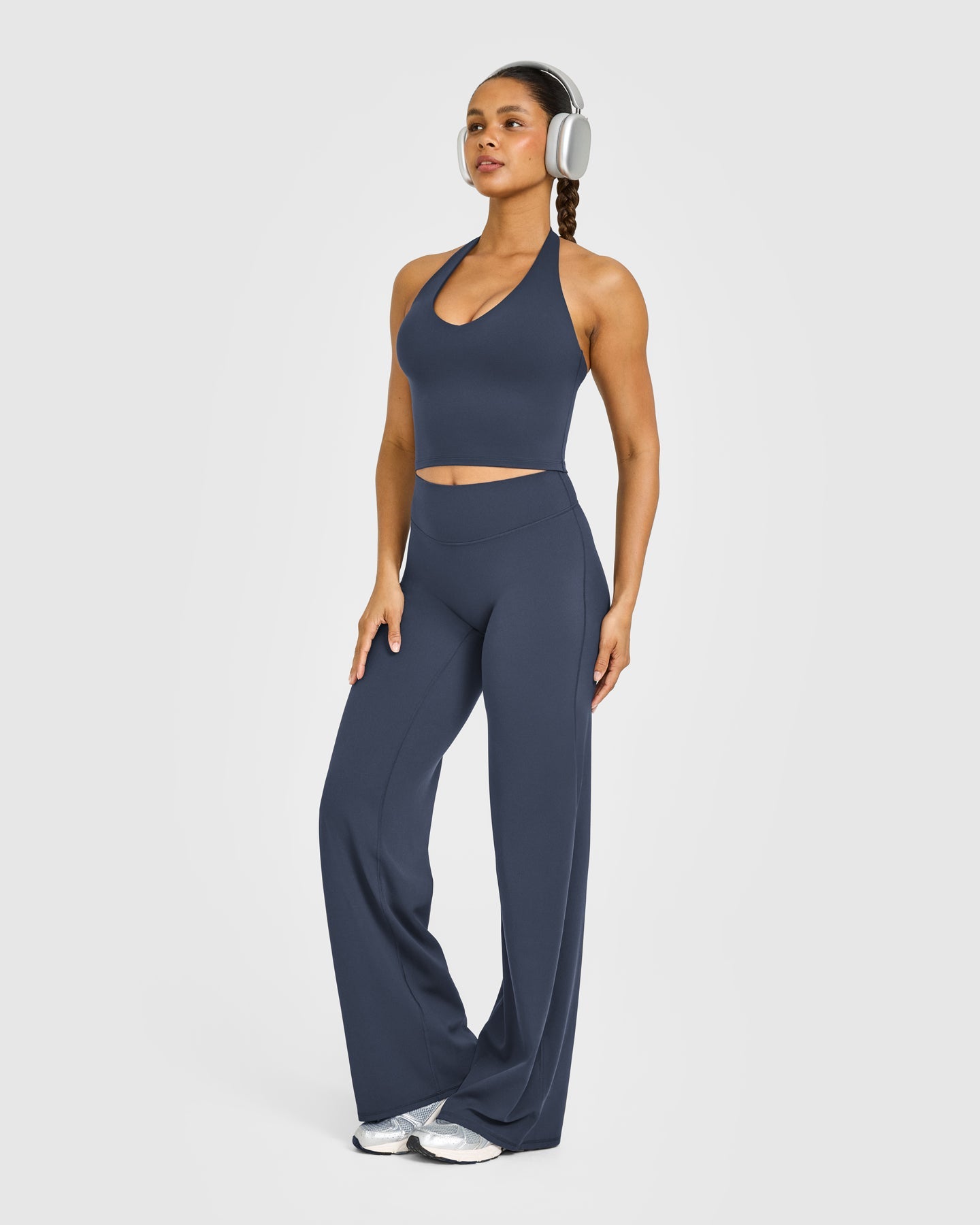 SoftMotion™ Halter Neck Mid Vest with Built in Bra Shelf with White Logo | True Blue