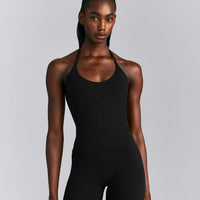 SoftMotion™ Strappy Halter Neck Tank Top with Built in Bra Shelf New Branding | Black
