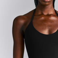 SoftMotion™ Strappy Halter Neck Tank Top with Built in Bra Shelf New Branding | Black