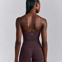SoftMotion™ Strappy Halter Neck Tank Top with Built in Bra Shelf New Branding | Dark Umber Brown