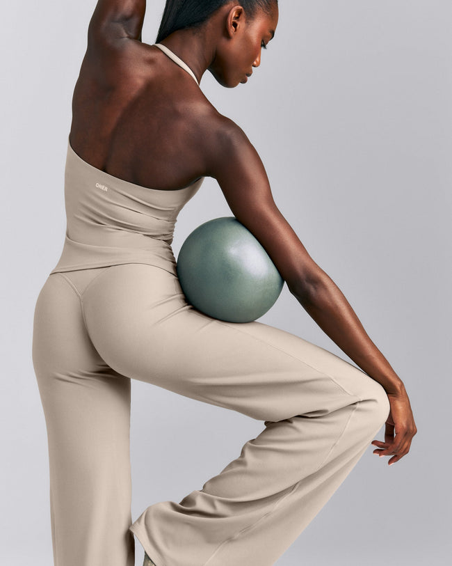 SoftMotion™ Strappy Halter Neck Tank Top with Built in Bra Shelf New Branding | Warm Sand