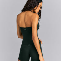 SoftMotion™ Strappy Halter Neck Tank Top with Built in Bra Shelf | Emerald Noir